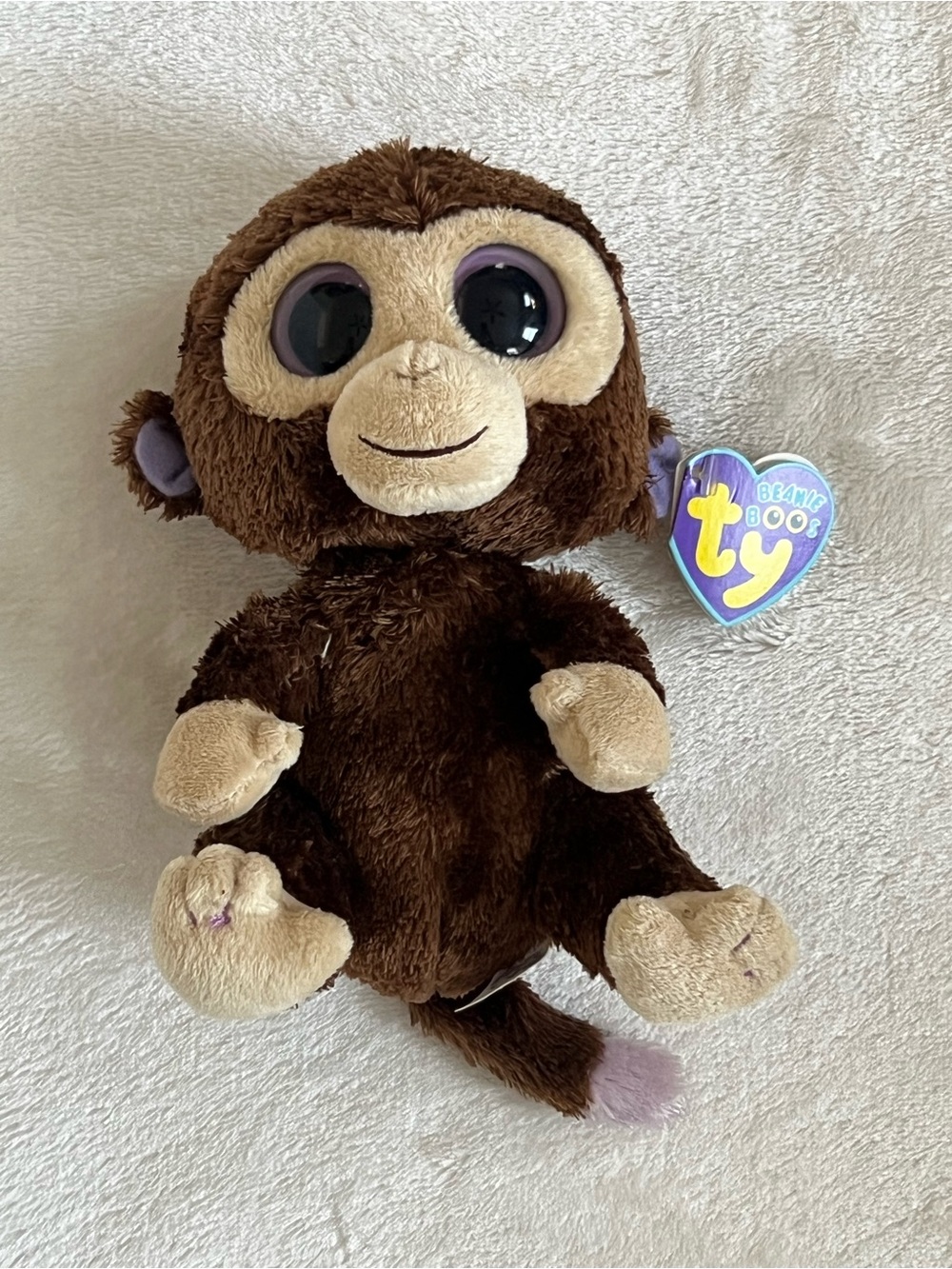 2012 Ty Beanie Boos Coconut the Monkey Plush 6 inches Purple Eyes with Tags
